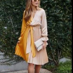 NWT Fabrik two-tone faux wrap midi-dress